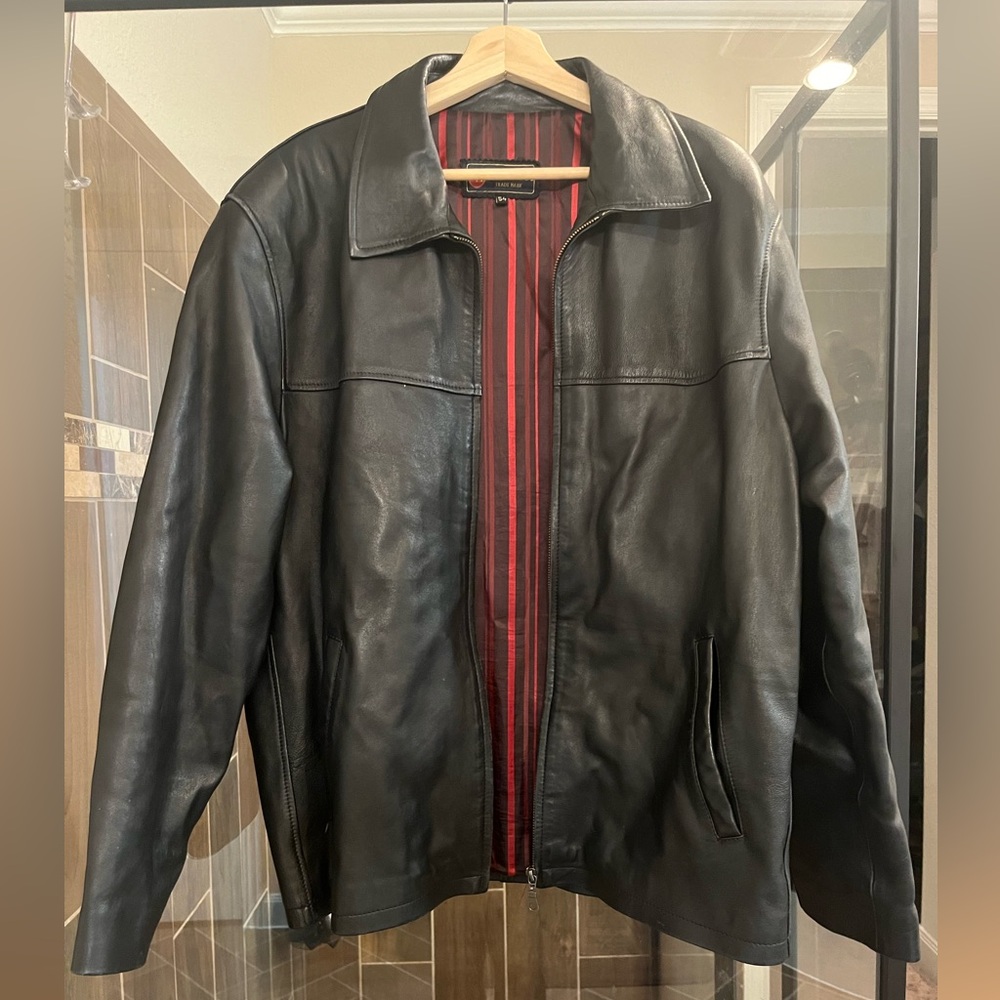 Vintage Waltoum Men’s black leather zip up jacket Size 54